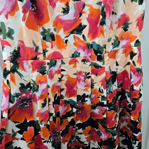 Talbots Midi Dress Womens 2P Petites Pink Black Floral Pleated A-line Tradwife - Picture 5 of 13
